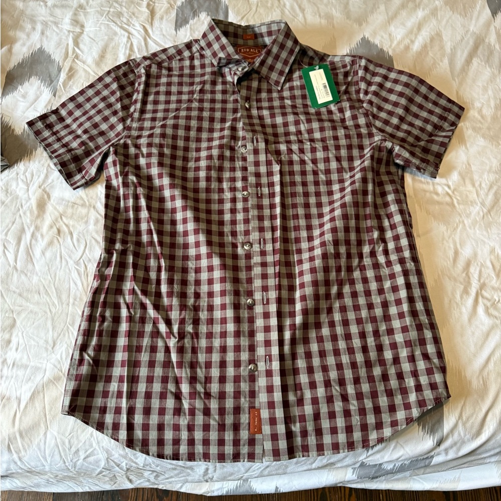 Stylish Burgundy and White Checkered Men's Shirt